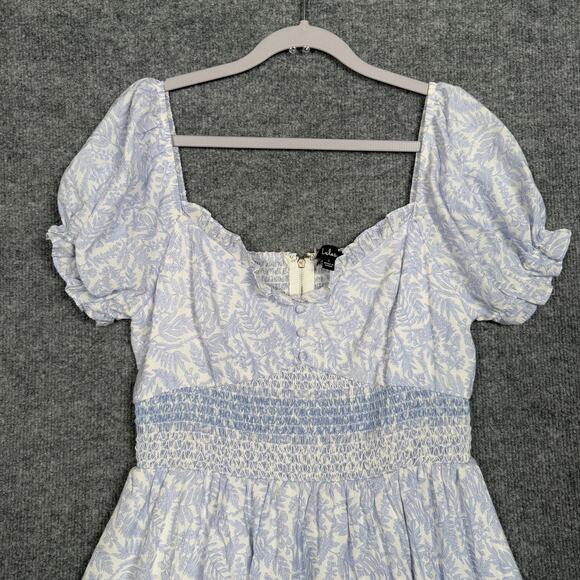 Lulus Large Off The Shoulder Shift Mini Dress White Floral Cottagecore Milkmaid - Picture 3 of 12